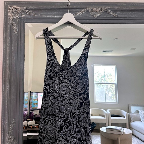 Theory Silk Paisley Print Georgette Maxi Dress Sleeveless Back Crisscross XS - Picture 5 of 10